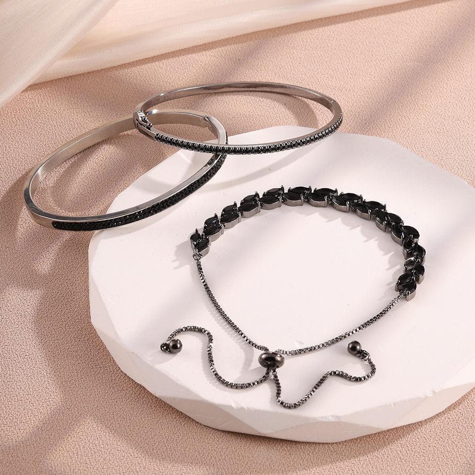 Thumbnail: ZAKOL Black Crystal Tennis Bracelets for Women & Men Buling Iced Out Cubic Zirco