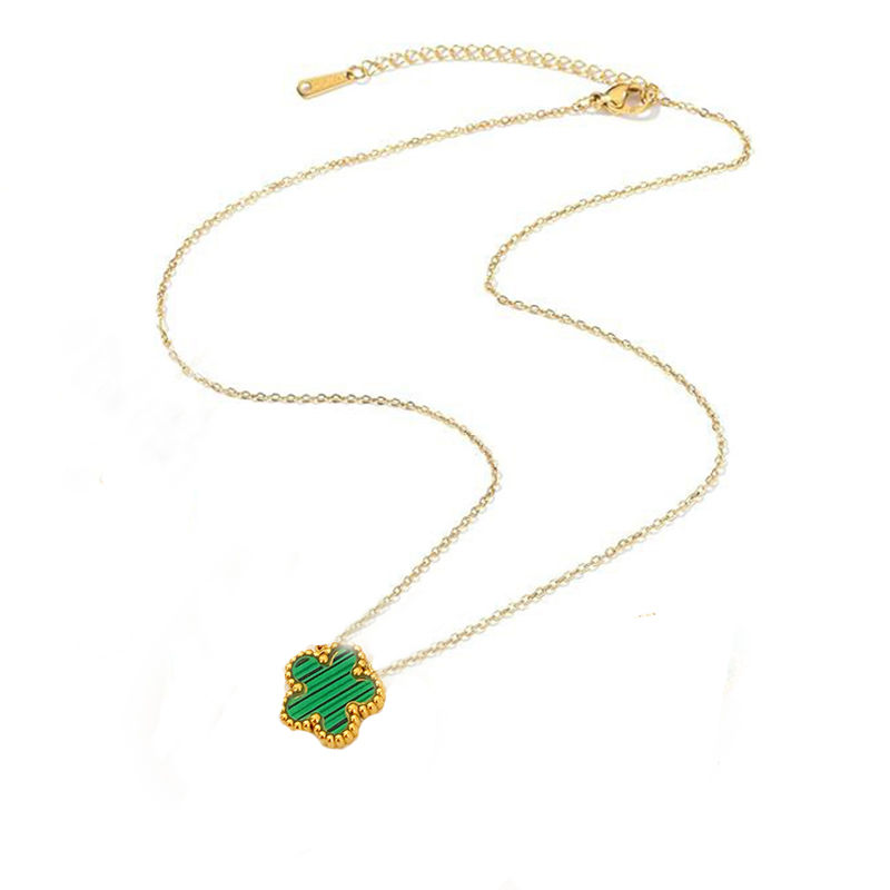 Thumbnail: 14K Gold Plated Stainless Steel Necklace Woman Five Leaf Petals Double Sided Nec