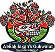 the Nourish North Network logo with an indigenous bird painting in front of green planted fields and a red sky & a berry bush