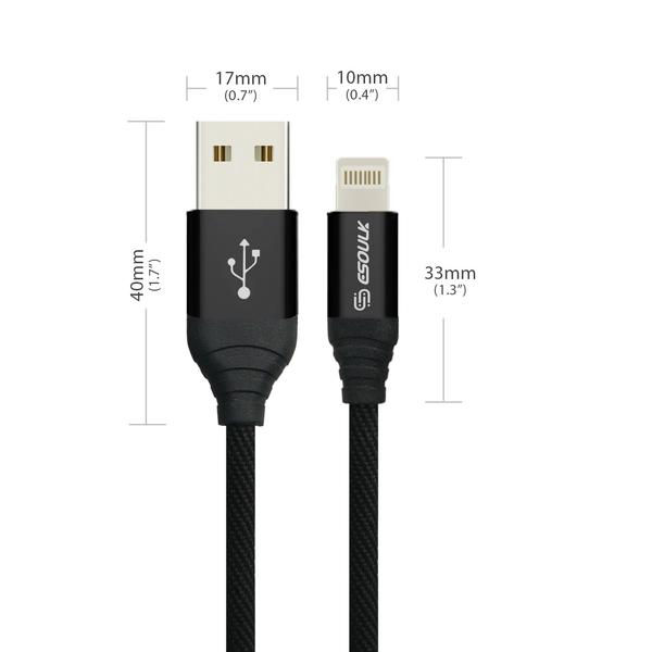 Thumbnail: Esoulk 2A Heavy Duty Braided USB Lightning Cable 2M (6.6f) Black