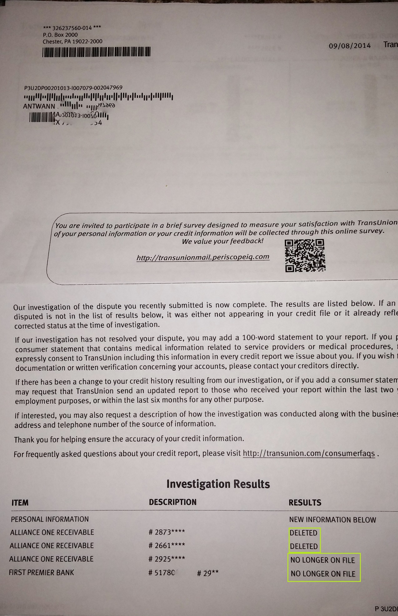 TU results