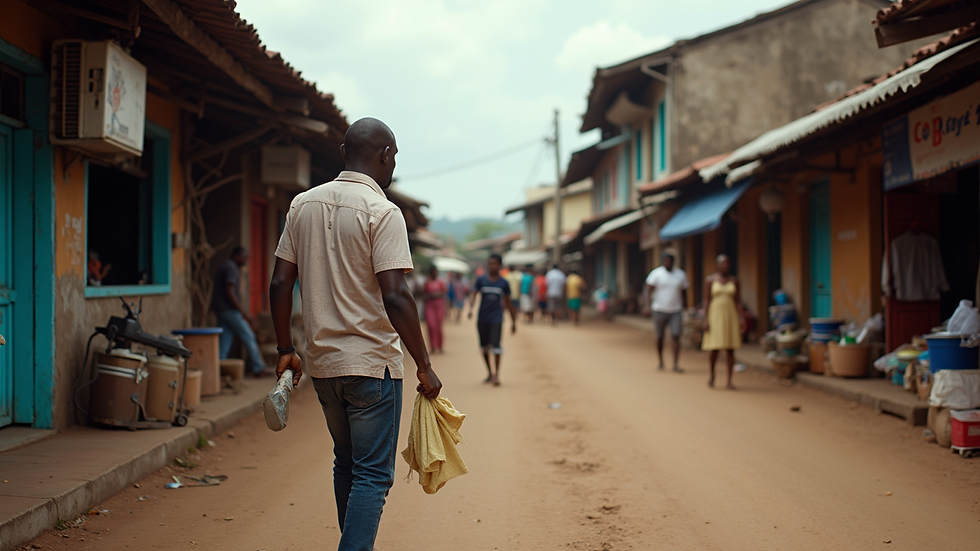 Eye-level view of a vibrant Haitian market street
