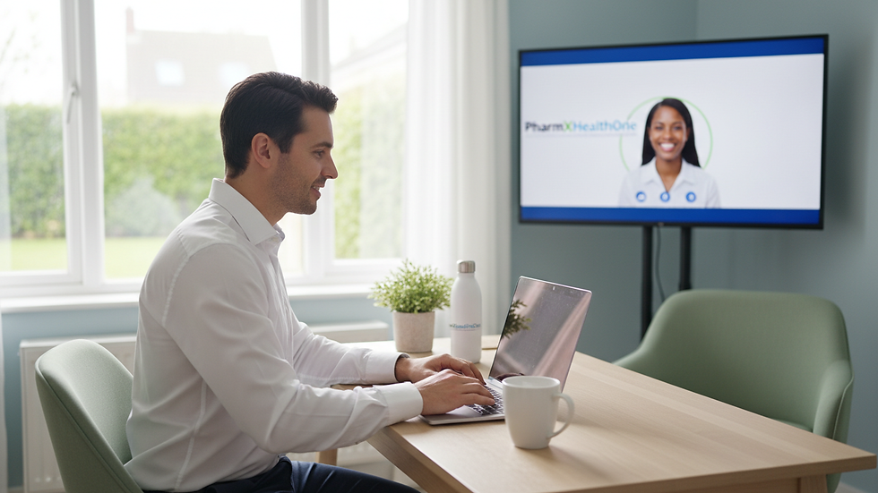 Eye-level view of a man using a laptop in a cozy home office