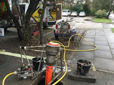 Drain lining in progress by JCS Drainage of Blackpool, Installing drain liners to damaged, Broken, Collasped drains and Sewers across Blackpool and the Fylde Coast