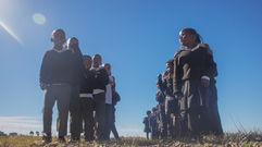Babheke SPS in the Eastern Cape, South Africa, children in lines for toilet education