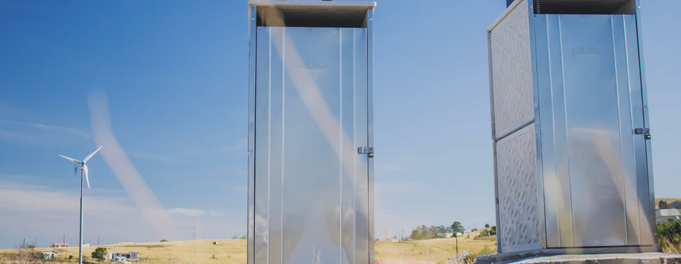 Babheke SPS in the Eastern Cape, South Africa, new Amalooloo toilets with wind turbine in the background