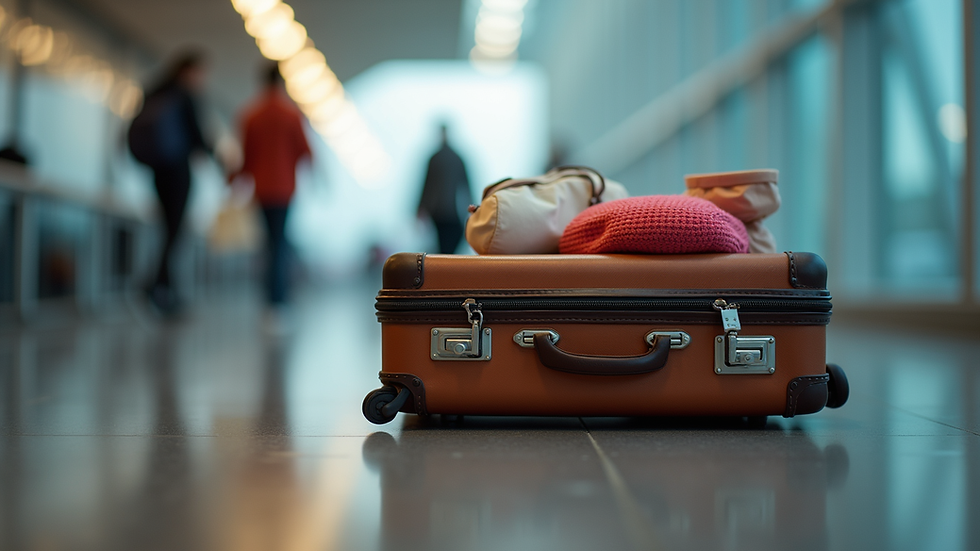 Eye-level view of organized carry-on luggage with travel essentials