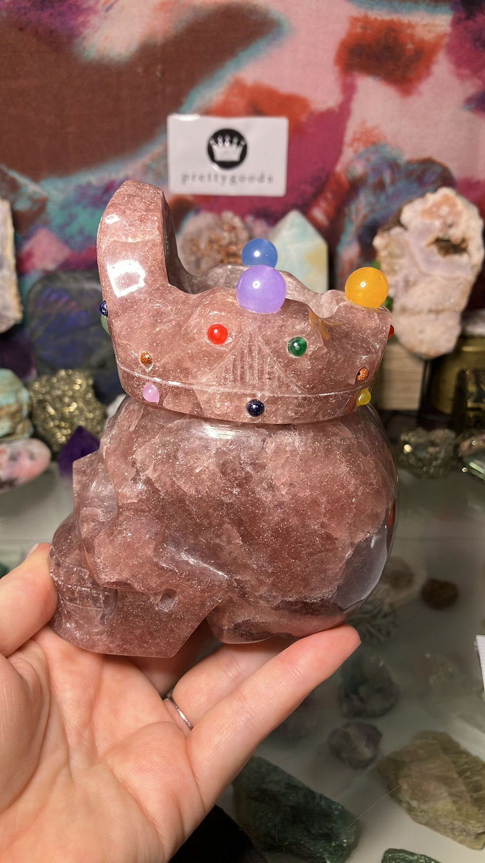 Thumbnail: Strawberry Quartz Skull with Crown