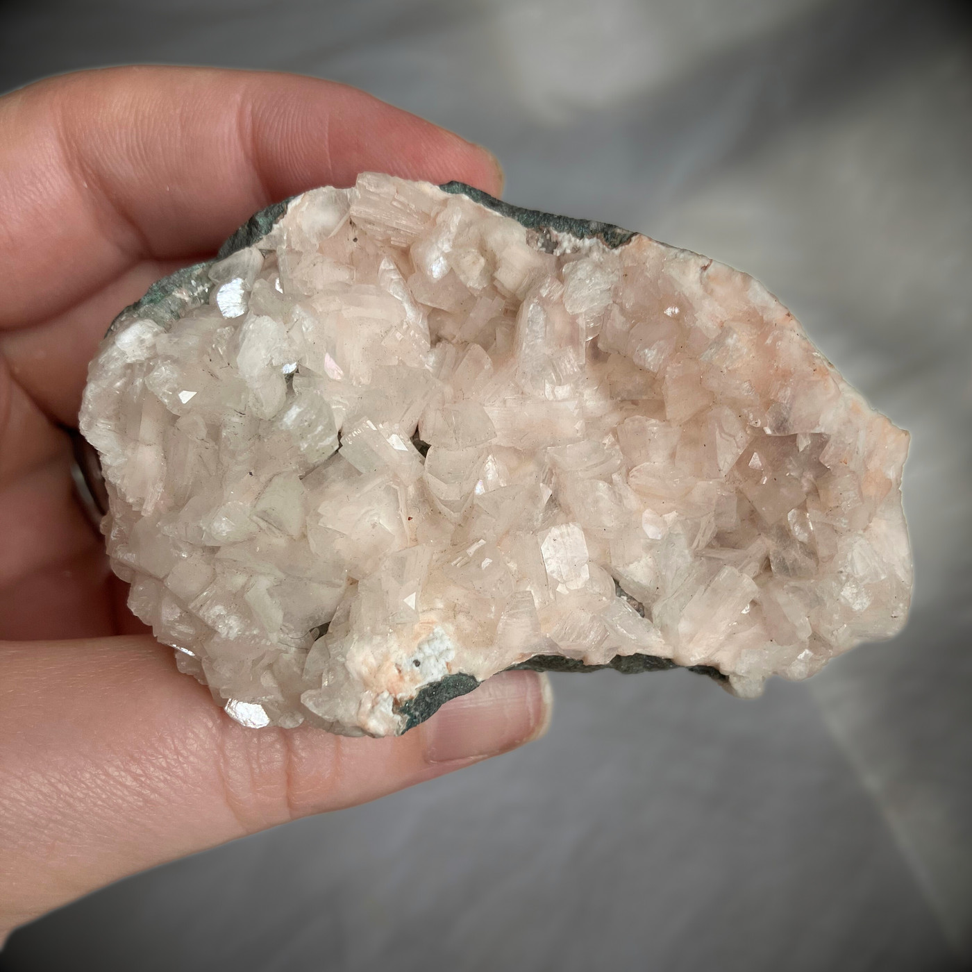 Rare Pink Heulandite Specimen with soft rose hues.