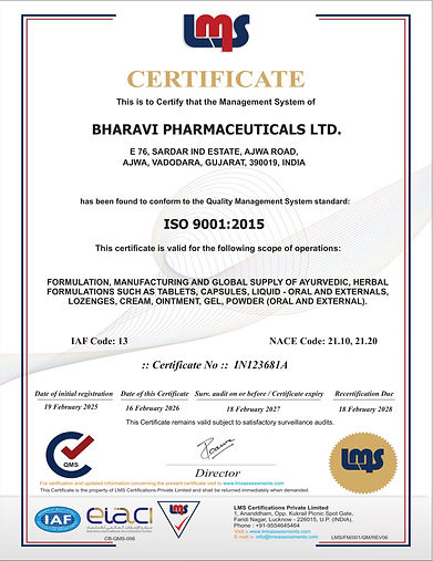 ISO 9001 2015 QMS_February 2027_BHARAVI PHARMACEUTICALS LTD