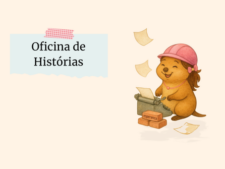 Quokka construtora escrevendo em uma máquina de escrever, muito feliz, enquanto folhas voam por todos os lados.