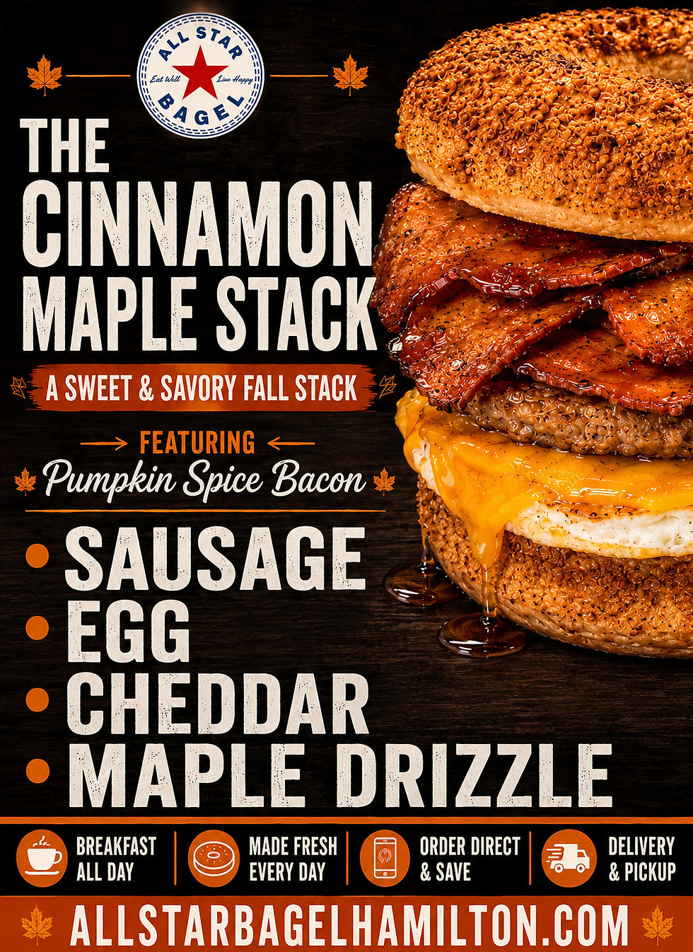 Cinnamon Maple Stack September breakfast special at All Star Bagel Hamilton