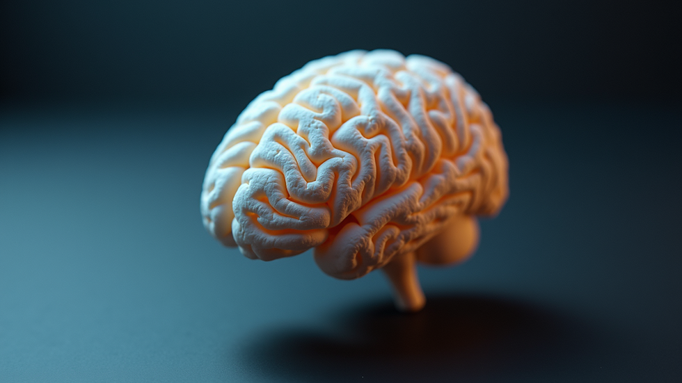 Eye-level view of a brain model highlighting neural pathways