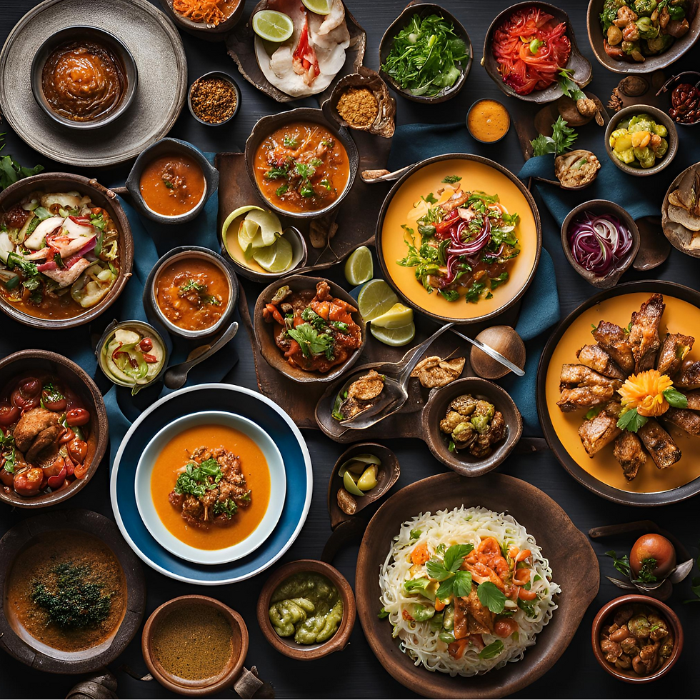 An Ai image of many plates of global dishes