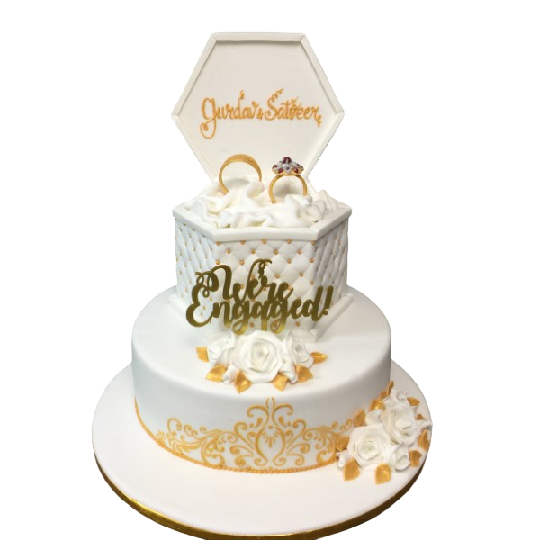 Bespoke engagement ring box cake with intricate detailing, crafted for a celebration in Solihull, West Midlands.