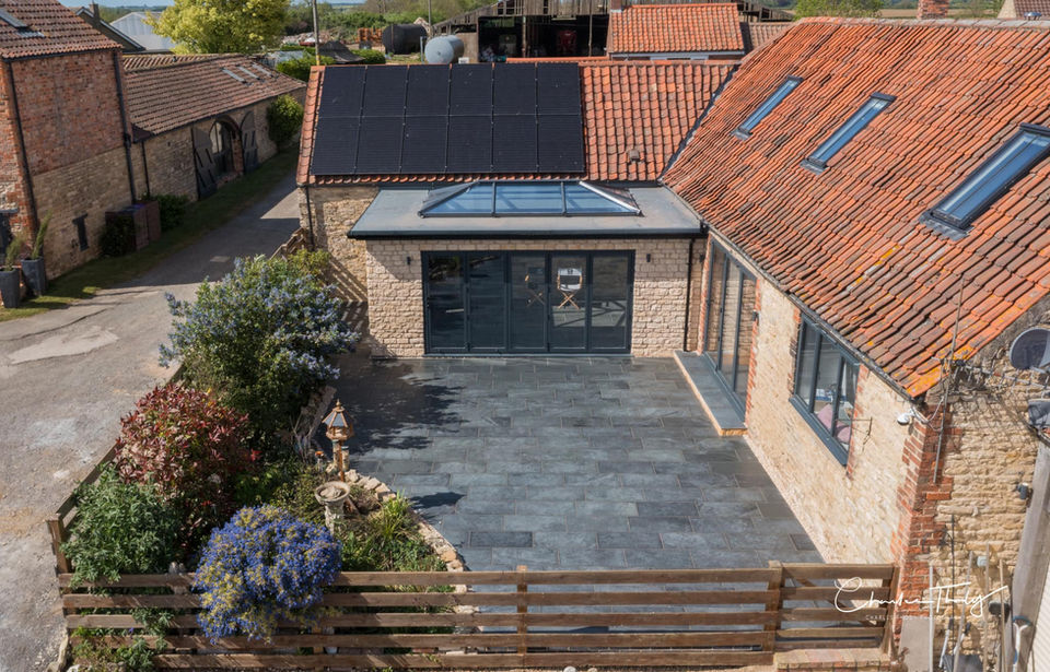 aerial view of house and garden