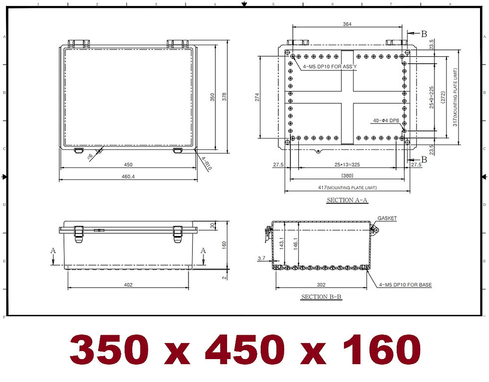 Thumbnail: 350 x 450 x 160mm HINGED LID Waterproof ABS Electrical Enclosure Junction Box