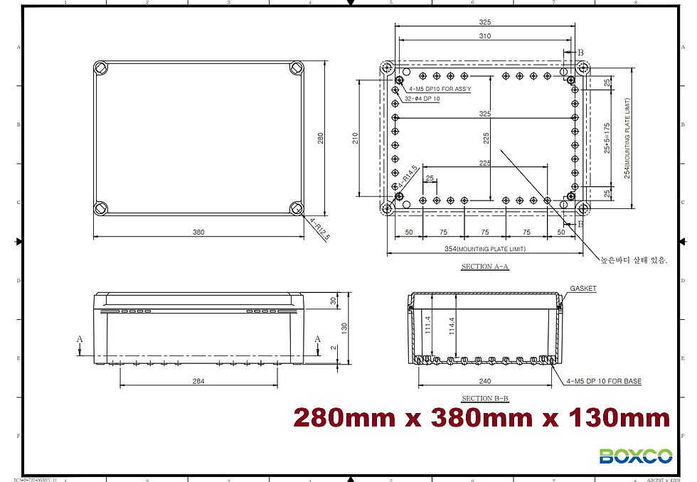 Thumbnail: 280x380x130mm Screw Cover IP67 Waterproof ABS Electrical Enclosure Junction Box
