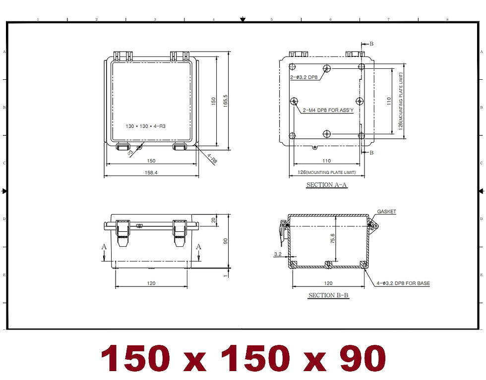 Thumbnail: 150 x 150 x 90mm HINGED LID Waterproof ABS Electrical Enclosure Junction Box