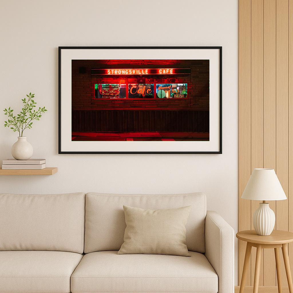 Strongsville Cafe Neon Sign Photo, Ohio Nightlife Print