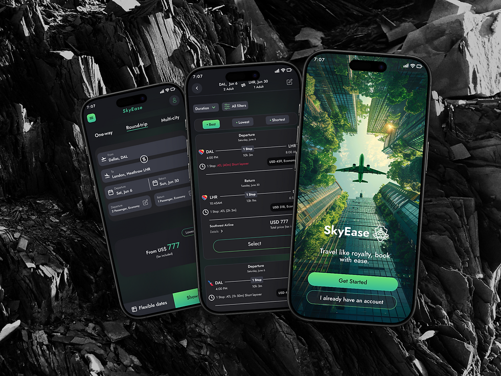 Figma UI design for flight booking startup app