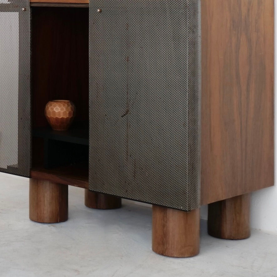 Unique 80's cabinet sliding open perforated metal doors