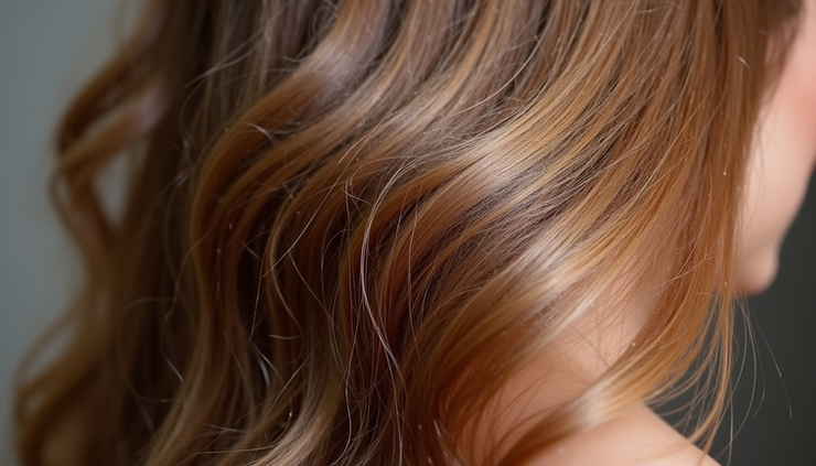 Close-up view of smooth, shiny hair strands after treatment