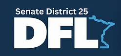 DFL Senate District 25 logo above description of organization and contact information.