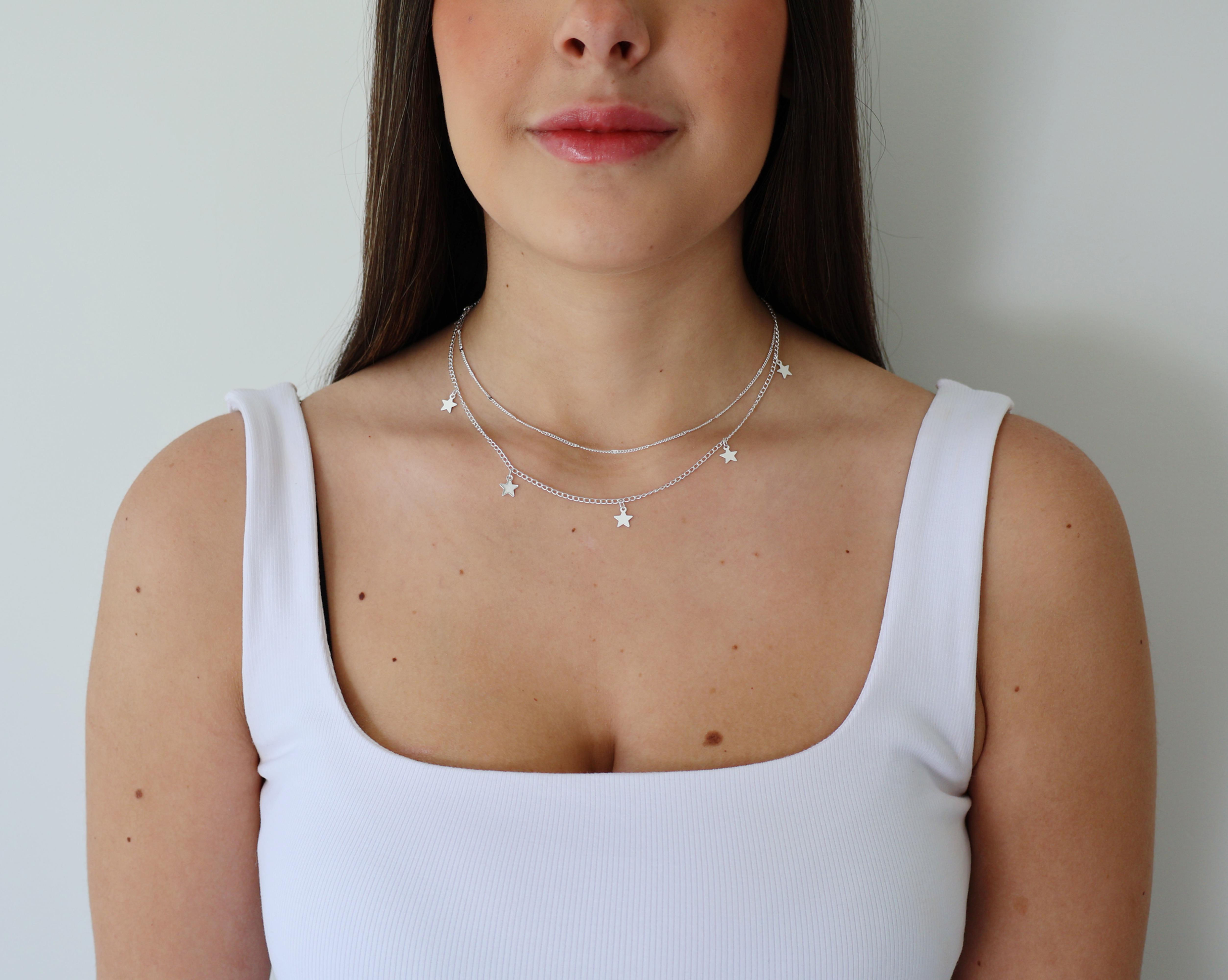 Colar Duplo Estrela Prata