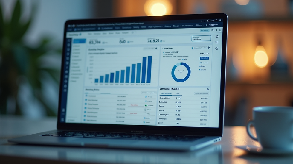 Close-up view of a laptop screen displaying business analytics dashboard