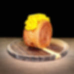 Flaky circular croissant with yellow cream for mobile content creation