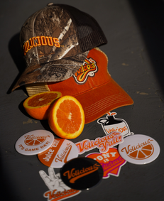 hats, stickers and buttons