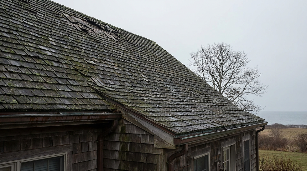 Aging cedar roof on Cape Cod home showing signs of wear, indicating the best time to replace roof before damage worsens