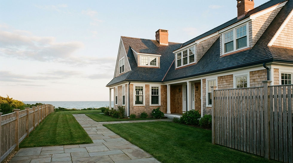 Coastal home in Martha’s Vineyard showing new roof installation, illustrating the best time to replace roof in seaside climates