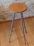 Wooden barrel top stool with antique iron legs