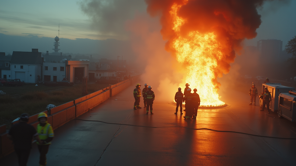 High angle view of an emergency drill in progress