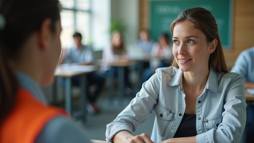 Close-up view of a teacher explaining safety rules to a student