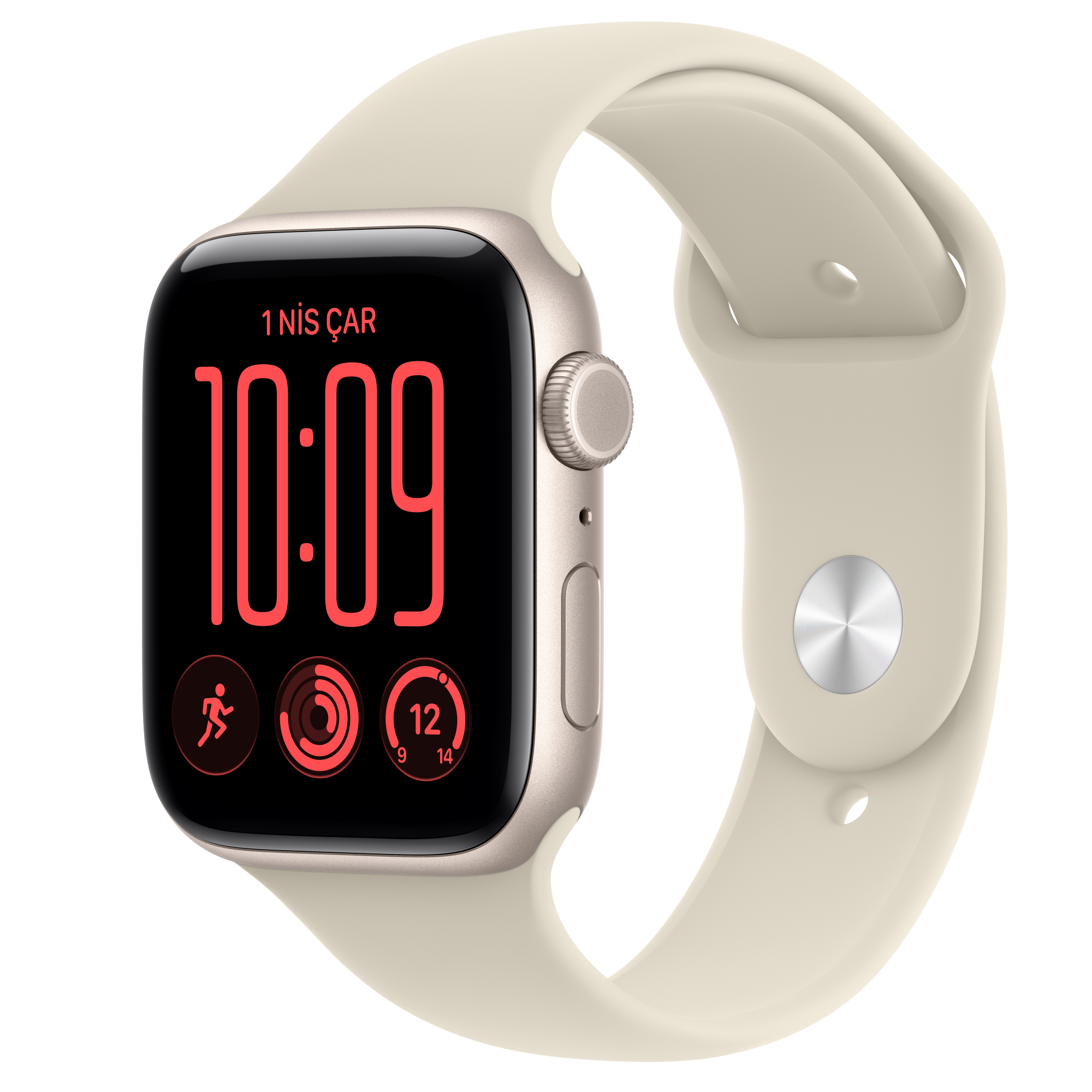 Apple Watch SE 3 GPS+Cellular, 44 mm Yıldız Işığı Al. / Kum Beji Spor Kordon