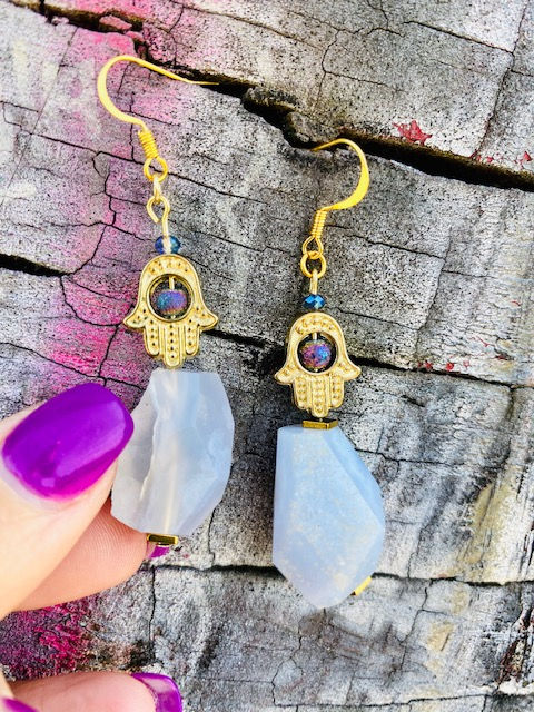Thumbnail: Hamsa Calcedonia Earrings