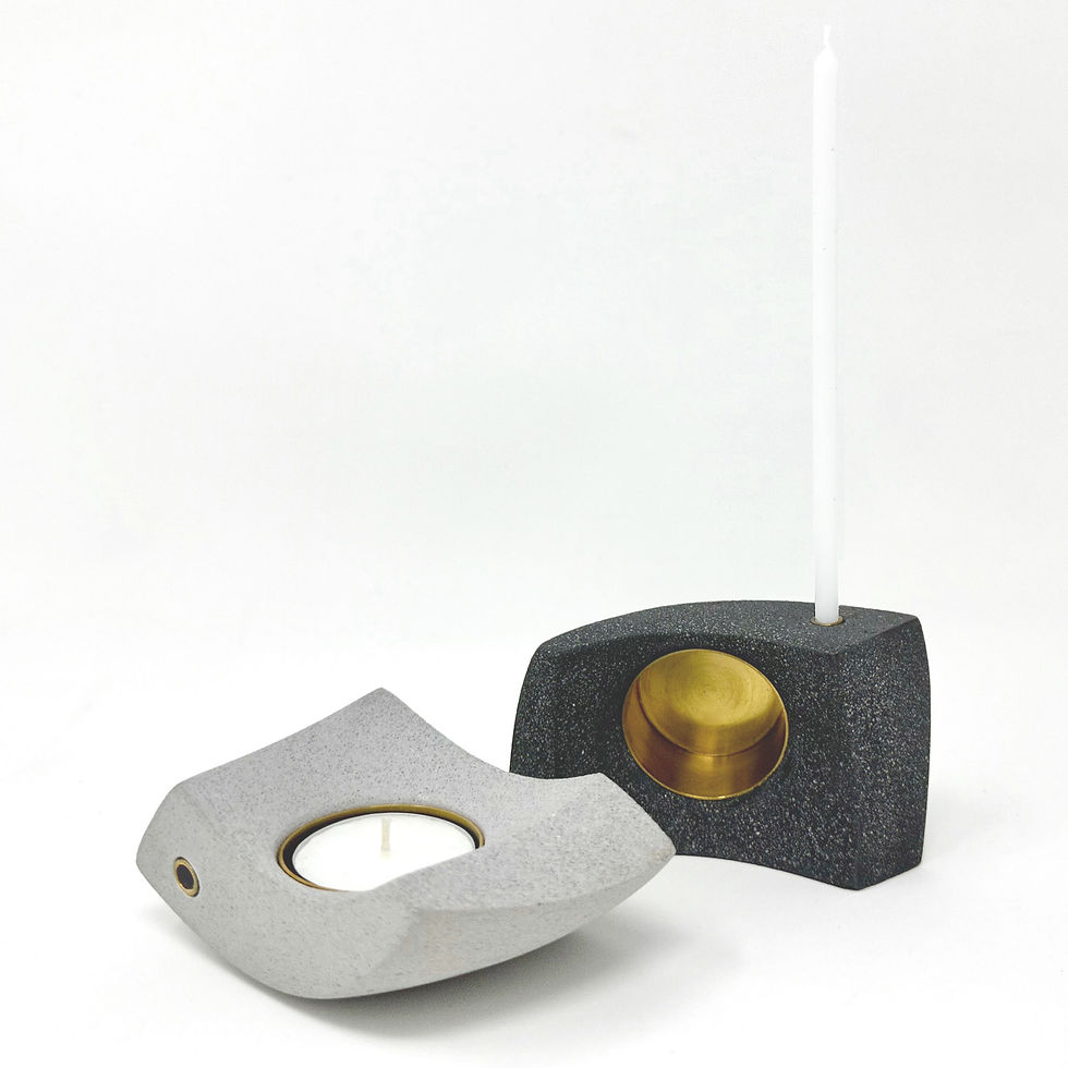 Thumbnail: 'Rock and Roll' Candleholders in Marble Jesmonite & Brushed Brass