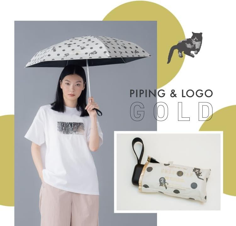 Thumbnail: (代購)日本wpc × masayuki oki 可愛型格貓咪波點圖案完全遮光 防曬UV晴雨兼用縮骨遮短雨傘 Compact Foldable Umbrella