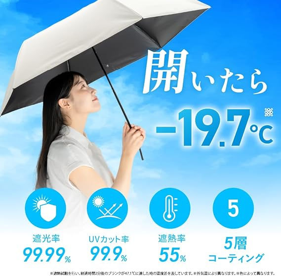 縮圖：(代購)日本protect u -19.7度 日傘 遮光隔熱 防曬UV 5級防水 防中暑 體感降溫 晴雨兼用 縮骨遮短雨傘 Umbrella Parasol
