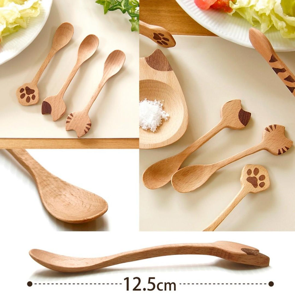 縮圖：日本精品 貓咪造型餐具 木製湯匙 茶匙 攪拌匙 Natural Wood Cat Cutlery Spoon