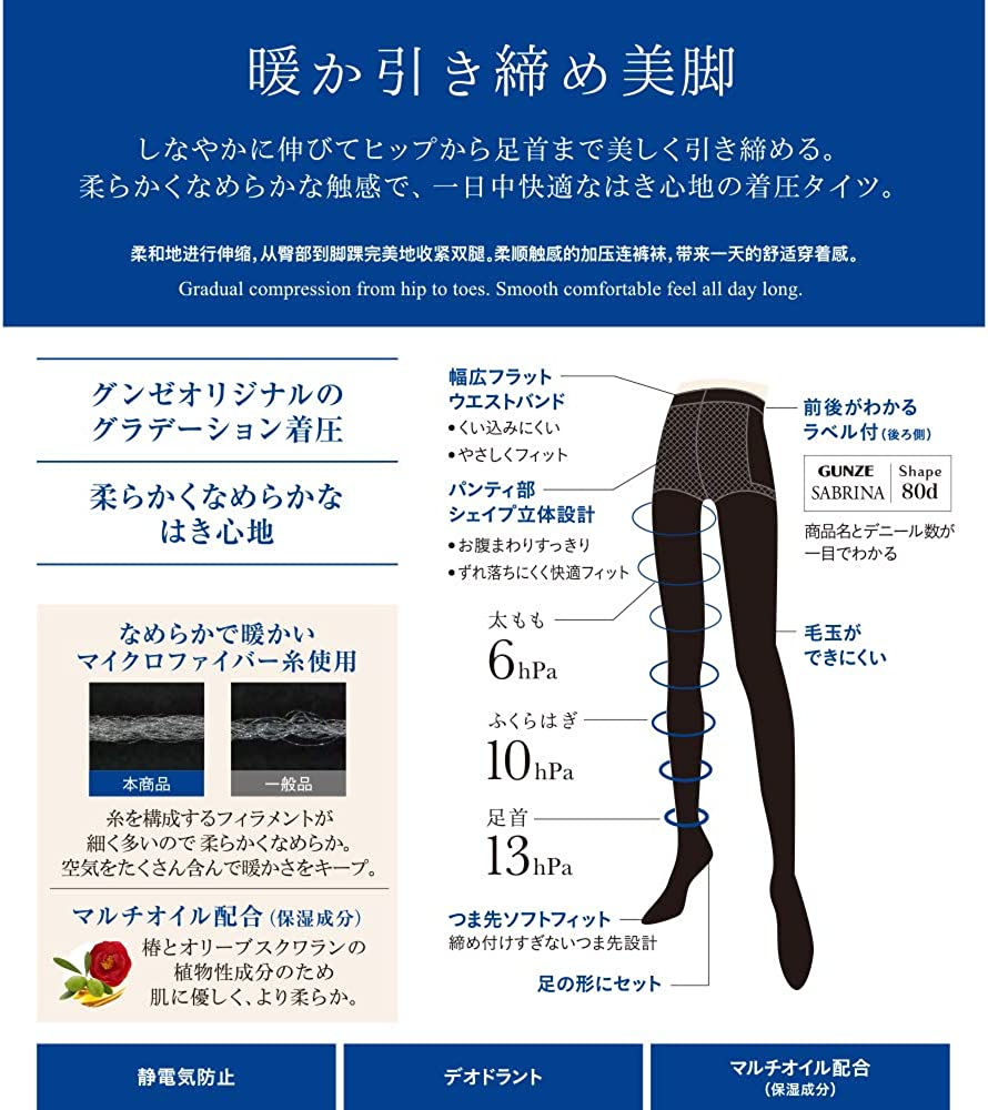 縮圖：(代購)日本製 GUNZE Sabrina 和暖美腿塑形壓力絲襪 Shape Warm Stretch Thermal Tights 40D 襪褲 (兩對組合)