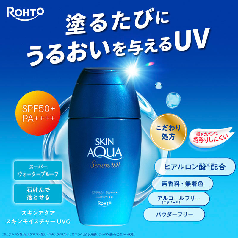 Thumbnail: 2026年日本新版樂敦 Rohto SKIN AQUA Hyaluron Serum UV 高濃度玻尿酸保濕防曬精華 防水 不含酒精 Sunscreen 70g