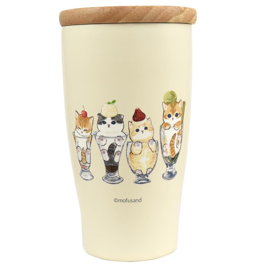 Thumbnail: (代購)日本Mofusand 可愛貓咪不銹鋼真空段熱保冷保溫咖啡杯 附木蓋 Stainless Steel Tumbler Wooden Lid 350ml