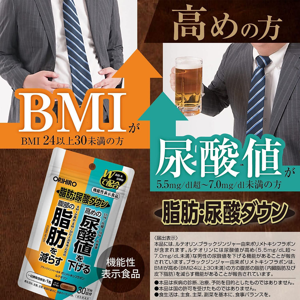 縮圖：(代購)日本製Orihiro控制尿酸值減脂肪健康營養補充品 Fat & Uric Acid Control Diet Supplement 30日份 (30粒)