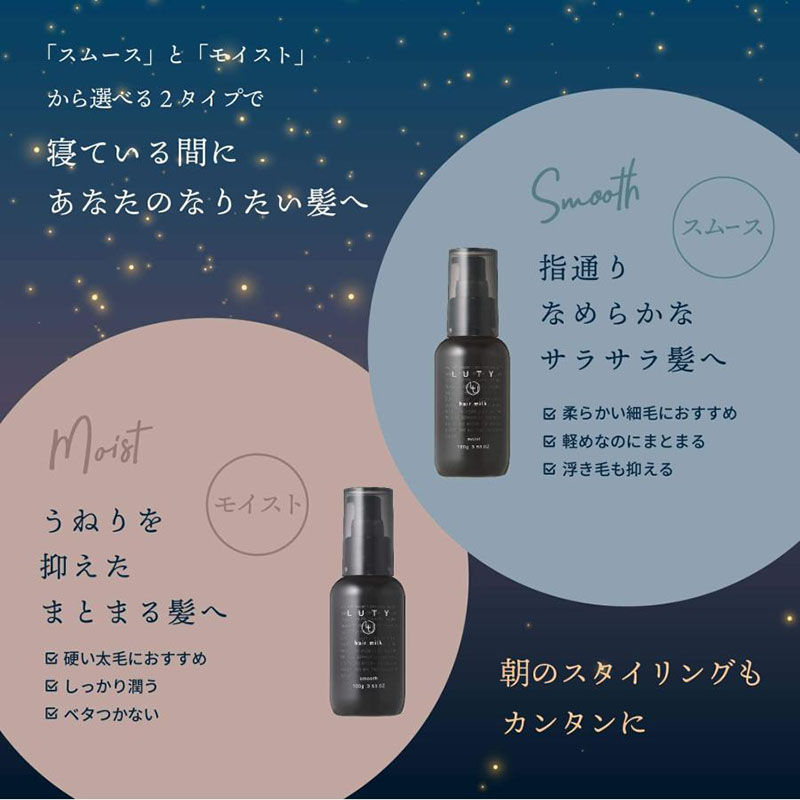 Thumbnail: (代購)日本LUTY 晚間修復毛躁滋潤保濕免沖洗護髮乳 Hair Treatment Milk 100g (Smooth 柔順 / Moist 保濕)
