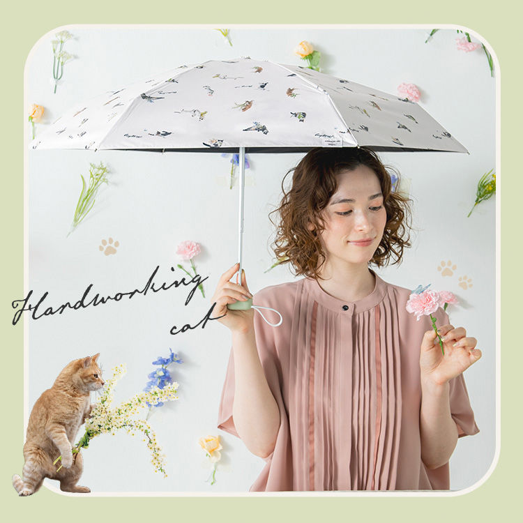 縮圖：(代購)日本wpc × masayuki oki 可愛貓咪圖案完全遮光 晴雨兼用 縮骨遮短雨傘 Foldable Umbrella 47cm