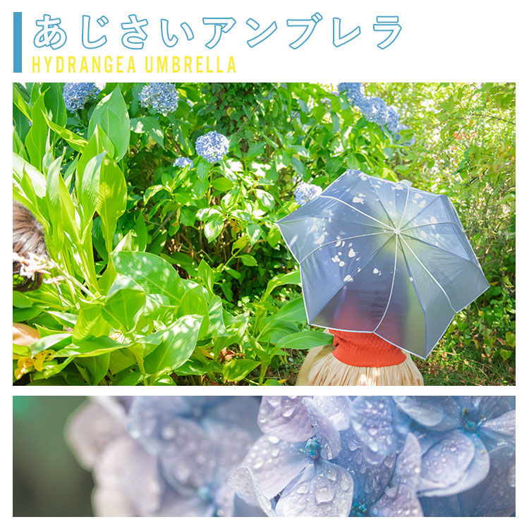 Thumbnail: (代購)日本wpc 繡球花漸變色系半透明 紫陽花 晴雨兼用 縮骨遮短雨傘 附拉鍊收納袋 Hydrangea Foldable Umbrella